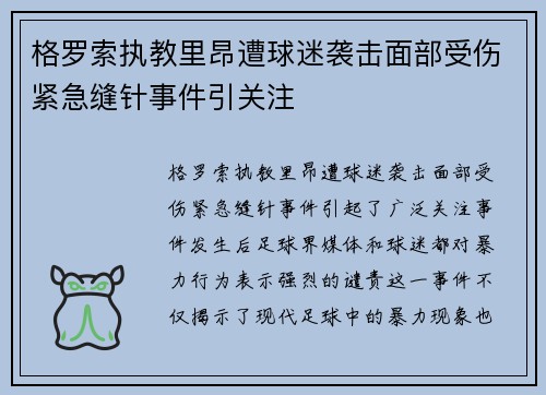 格罗索执教里昂遭球迷袭击面部受伤紧急缝针事件引关注
