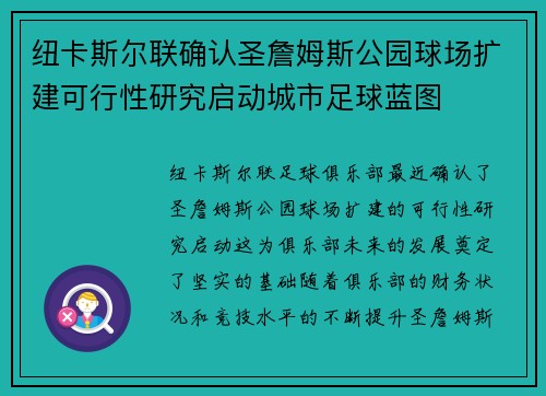 纽卡斯尔联确认圣詹姆斯公园球场扩建可行性研究启动城市足球蓝图